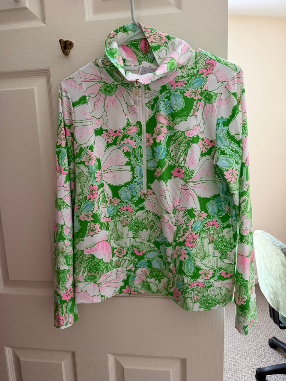 Lilly Pulitzer Green & Pink Floral Half-Zip Pullover